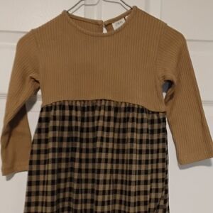 Zara Girls Tan Ribbed Top with Black-and-Tan Plaid Skirt
